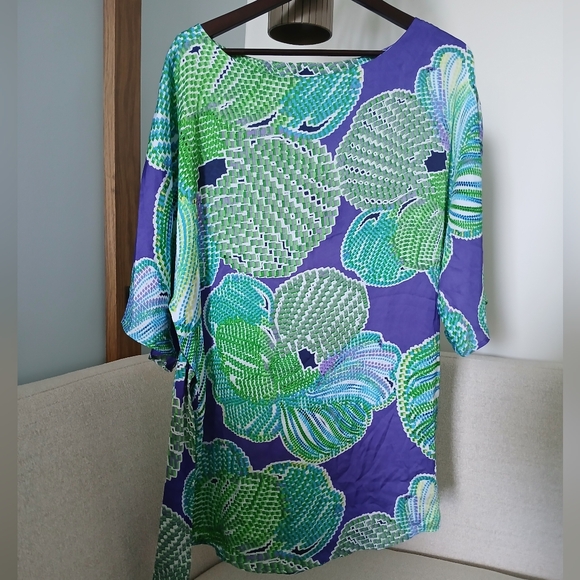 Colorful Geometric Patterned Dress Or Tunic-W/Attached Tie Belt-wide Sleeve - Picture 1 of 10